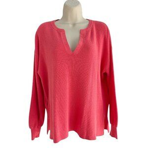 Loft Woman's Sz M Orange Pullover Knit Sweater Balloon Sleeve Split Neck NWT